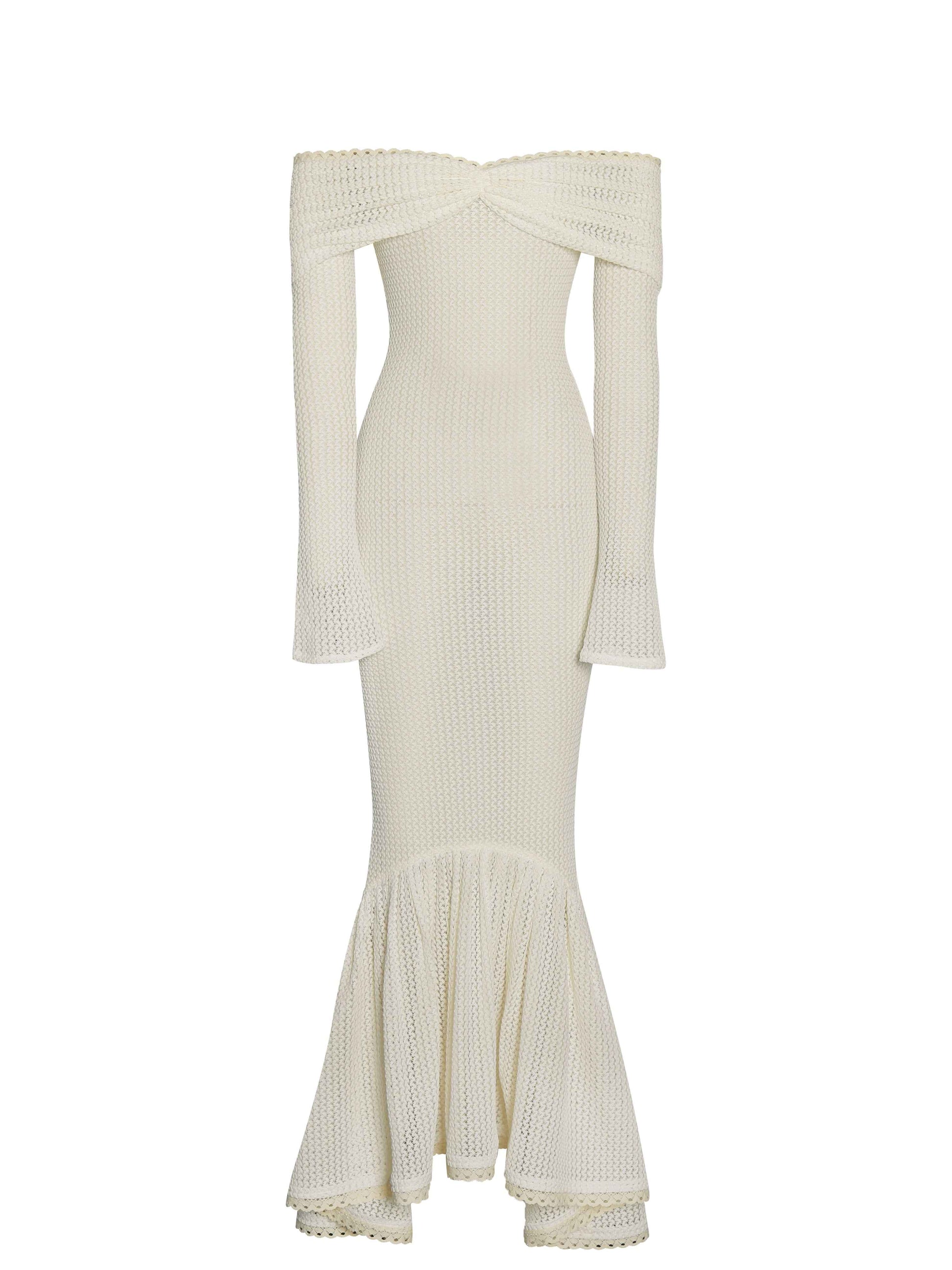 Kaedyn Off Shoulder Long Sleeve Crochet Mermaid Maxi Dress