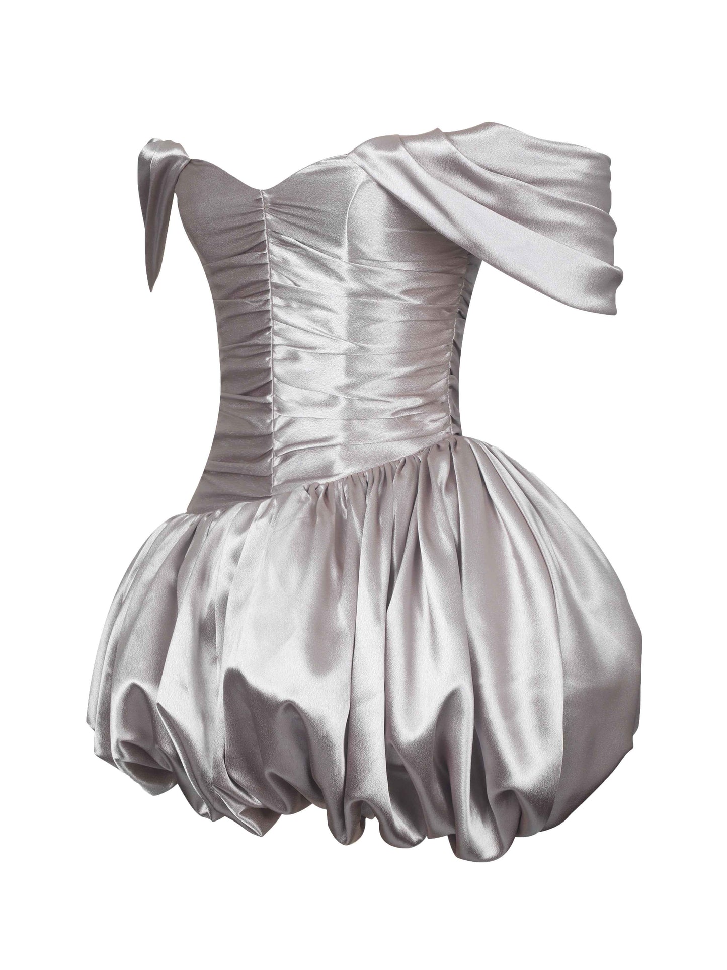 Milena Champagne Ruched Asymmetrical Bubble Mini Dress