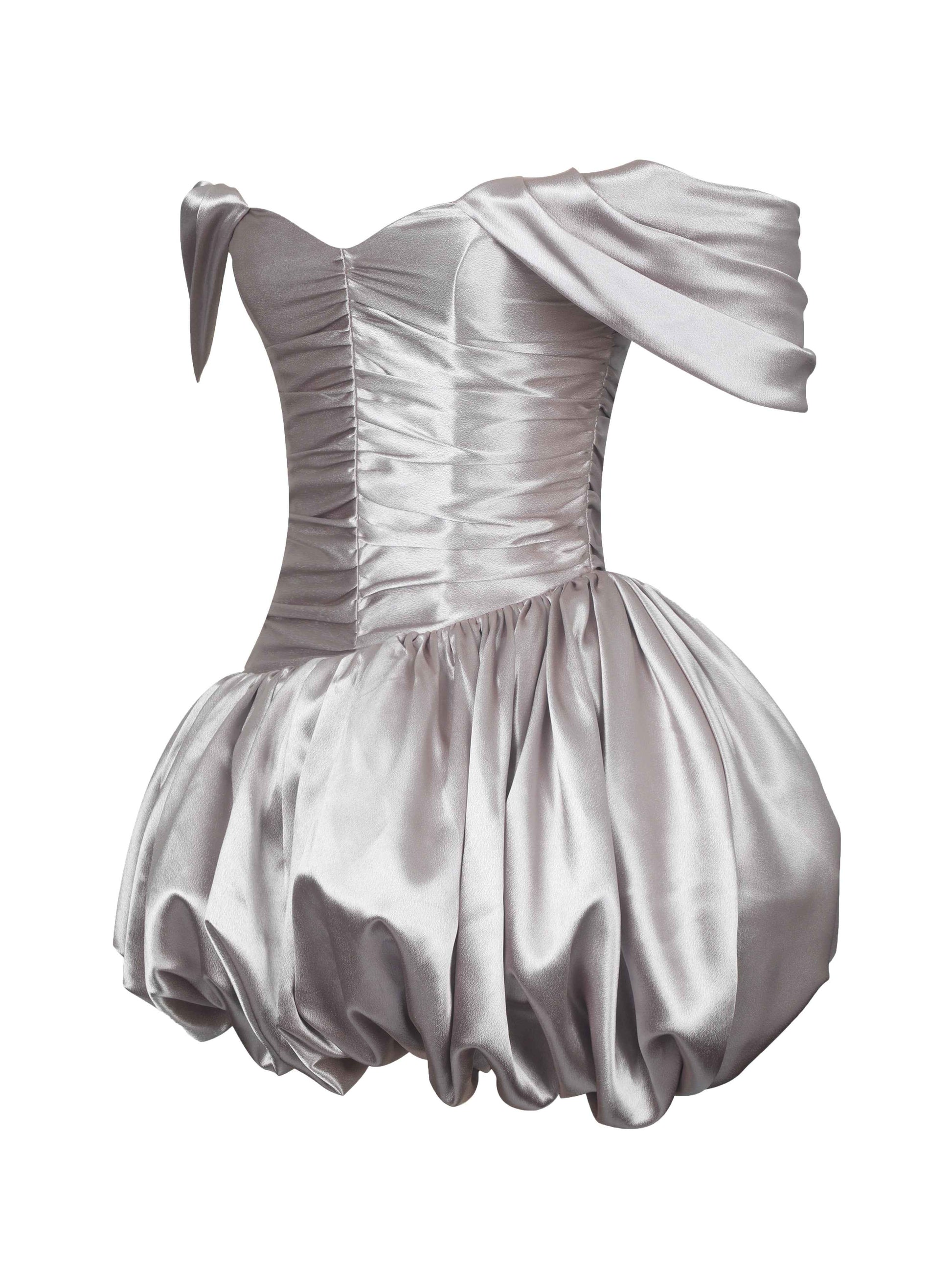 Milena Champagne Ruched Asymmetrical Bubble Mini Dress