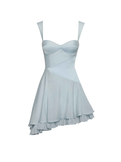 Yaffa Baby Blue Asymmetrical Mini Dress