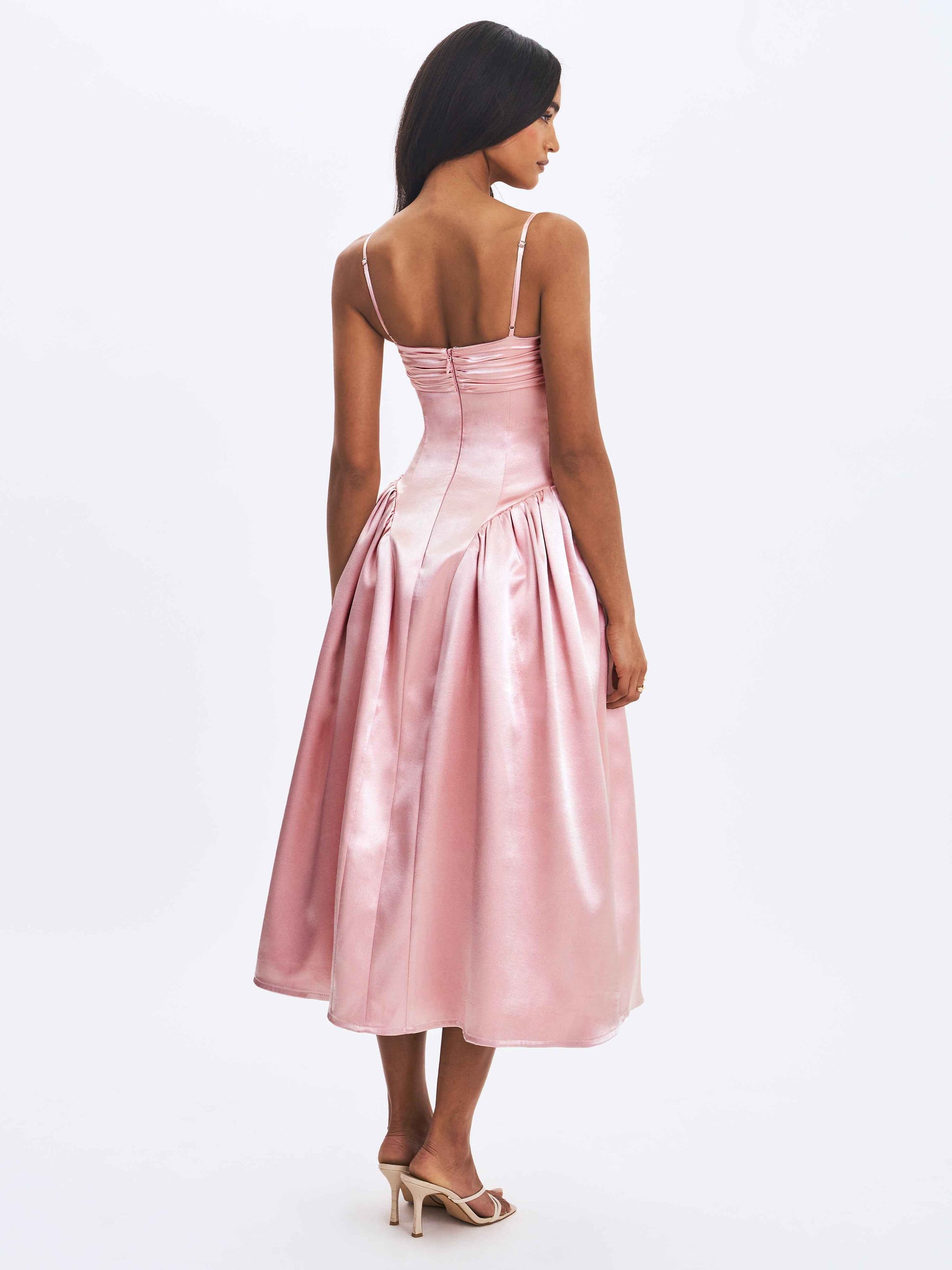 Tullia Dusty Rose Satin Ruched Midi Dress
