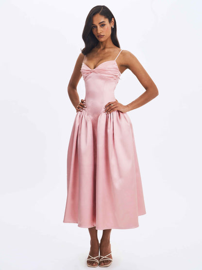 Tullia Dusty Rose Satin Ruched Midi Dress