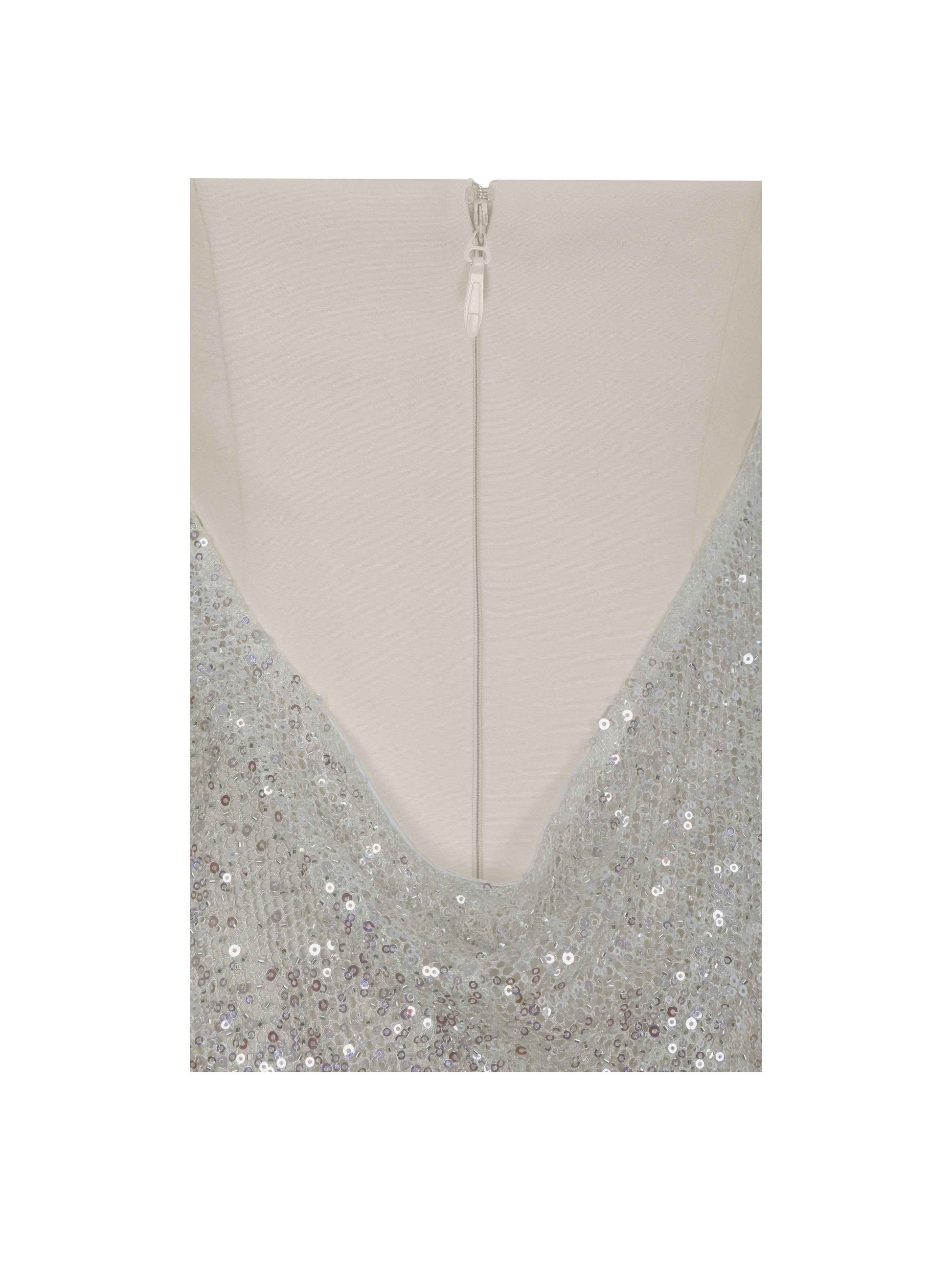 Quimera Almond Beaded Cape Halter Off-Shoulder Maxi Gown