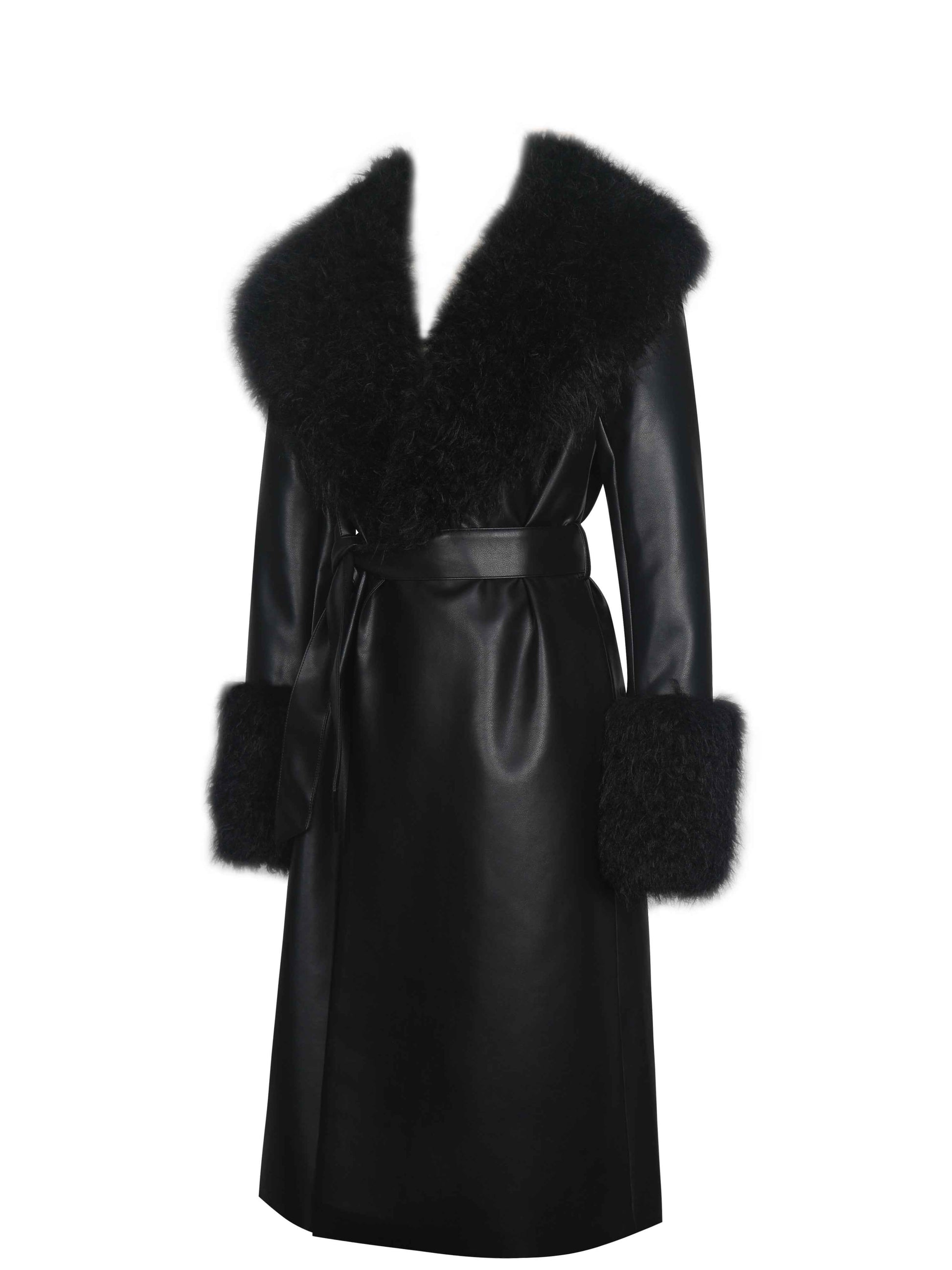 Zariah Black Faux Fur Trimmed Longline Coat