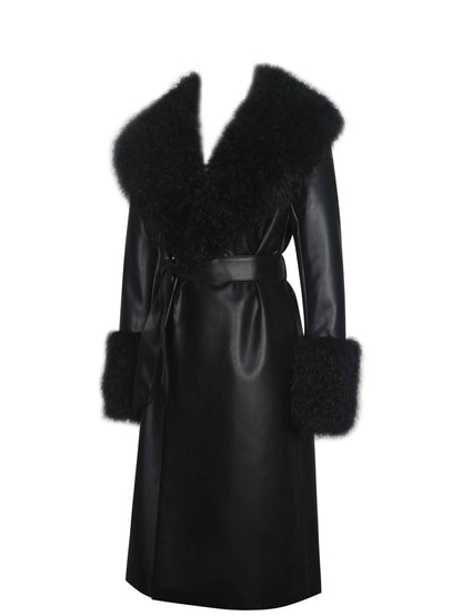 Zariah Black Faux Fur Trimmed Longline Coat