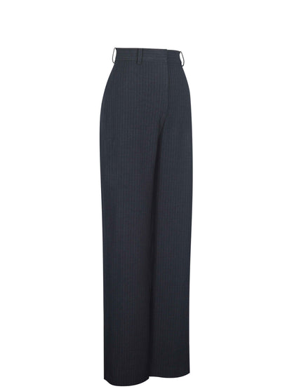 Quinnie Navy Striped High-Waisted Straight Leg Pants