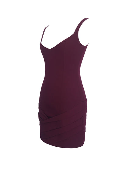 Tori Wine Red Pleated Mini Dress with Chiffon Scarf