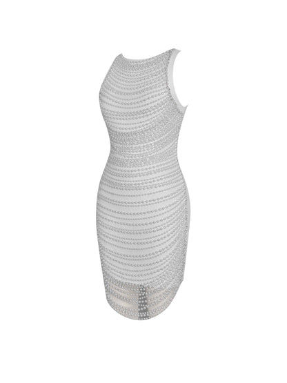 Iliana White Pearl Chain Embellished Midi Dress