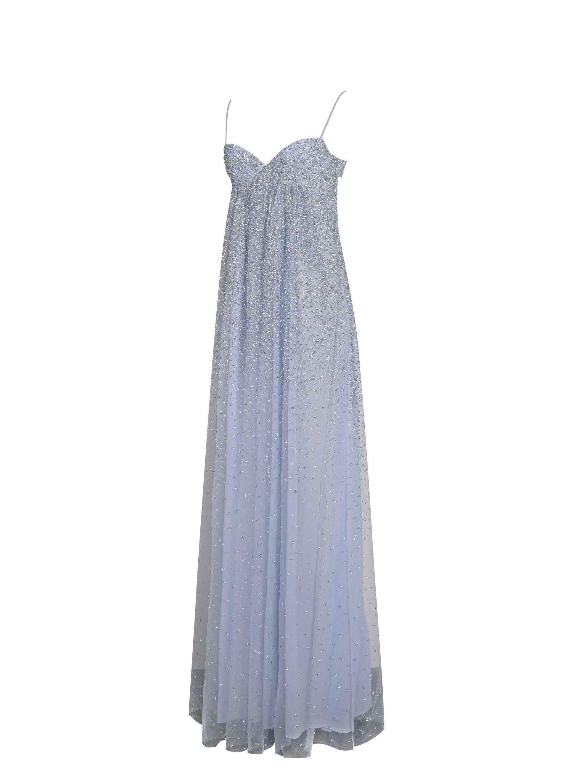 Wallie Baby Blue Rhinestone Embellished Mesh Backless Gown