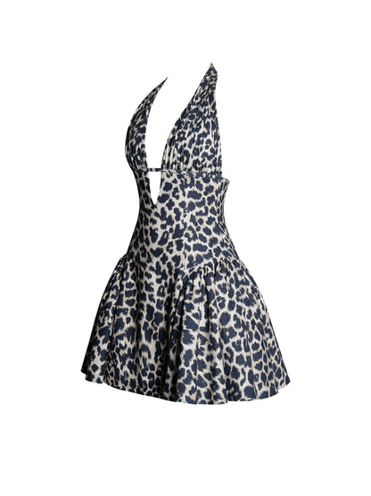 Mackenzie Cheetah Print Halter Linen Mini Dress