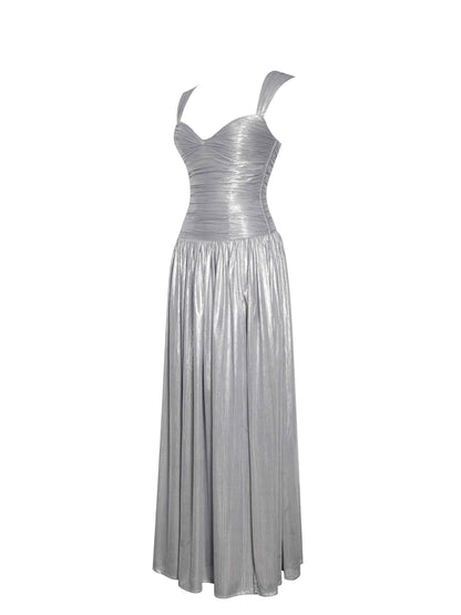 Palmer Silver Glitter Drop Waist Maxi Dress