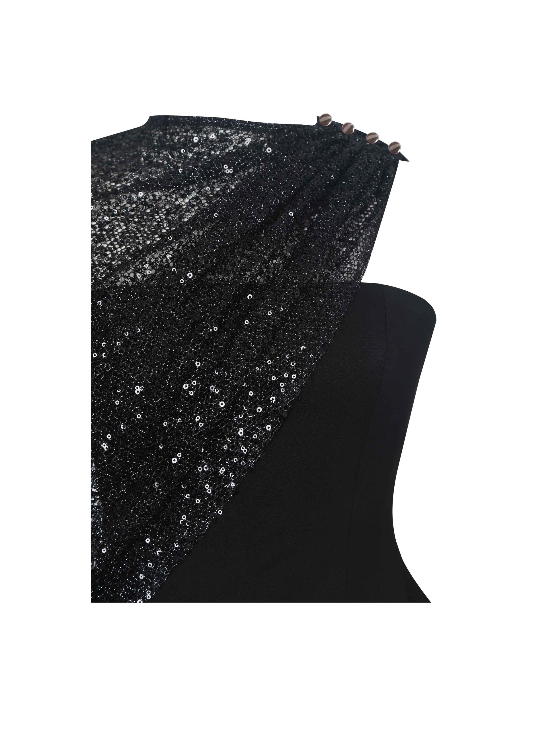 Quinette Black Peplum Top with Beaded Asymmetrical Cape