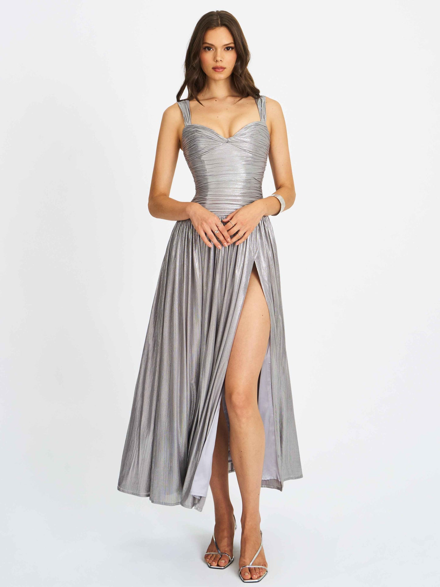 Palmer Silver Glitter Drop Waist Maxi Dress