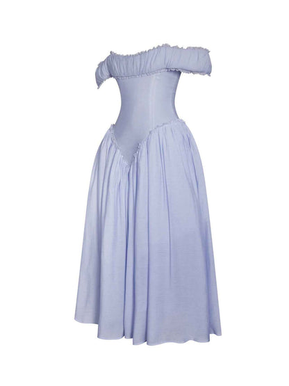 Xavy Baby Blue Off Shoulder Corset Midi Dress