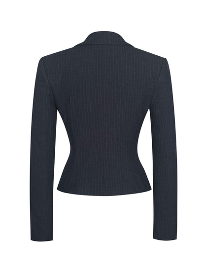 Quinne Navy Striped Single-Breasted Peplum Blazer