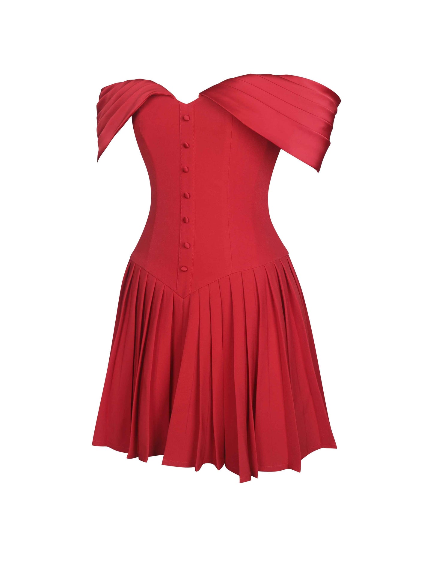 Narelle Crimson Off-Shoulder Sweetheart Drop Waist Mini Dress