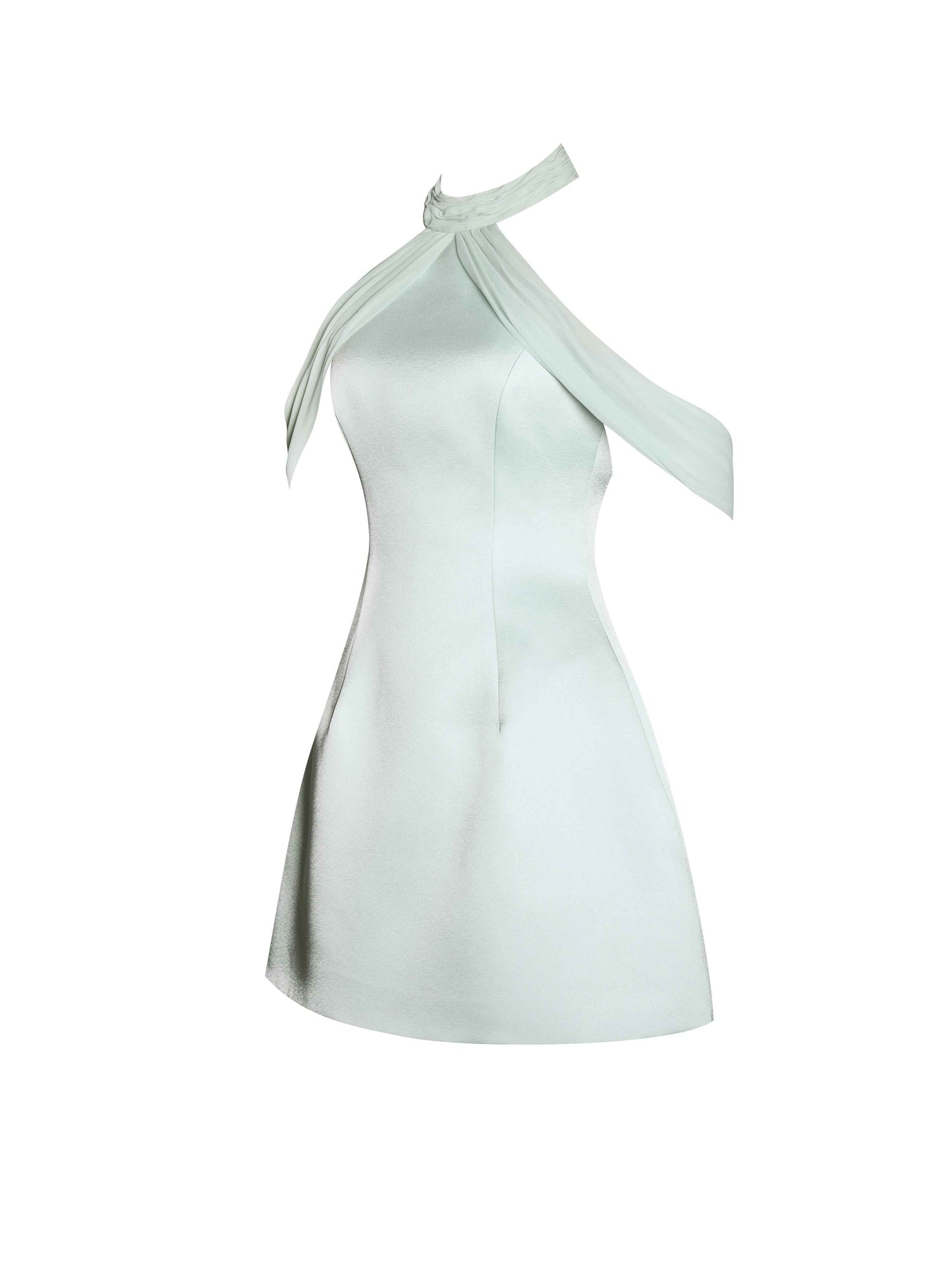 Zafrina Light Cyan Halter Off-shoulder Backless Mini Dress