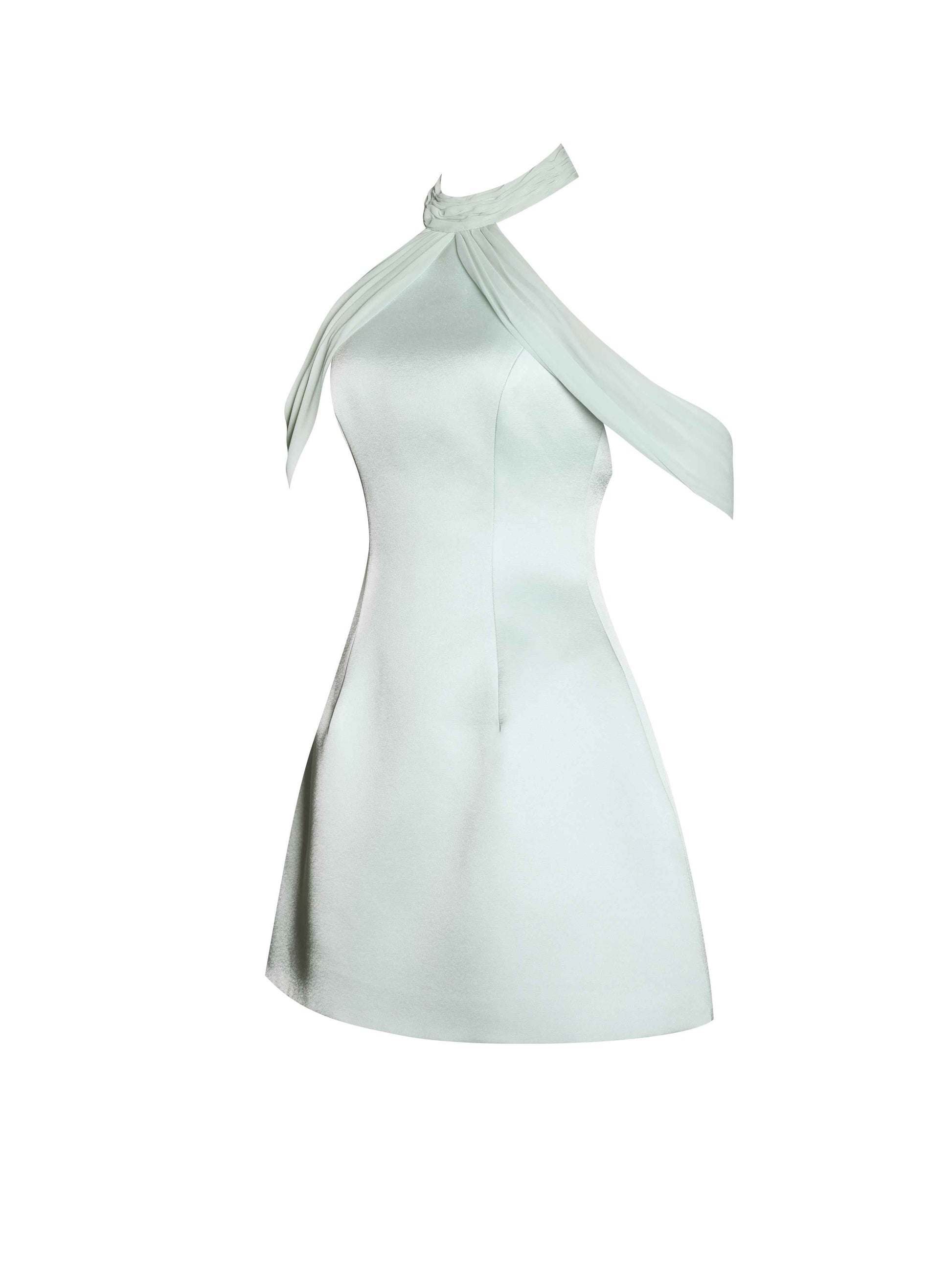 Zafrina Light Cyan Halter Off-shoulder Backless Mini Dress