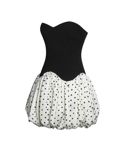 Dahliana Polka Dot Bubble Hem Corset Mini Dress
