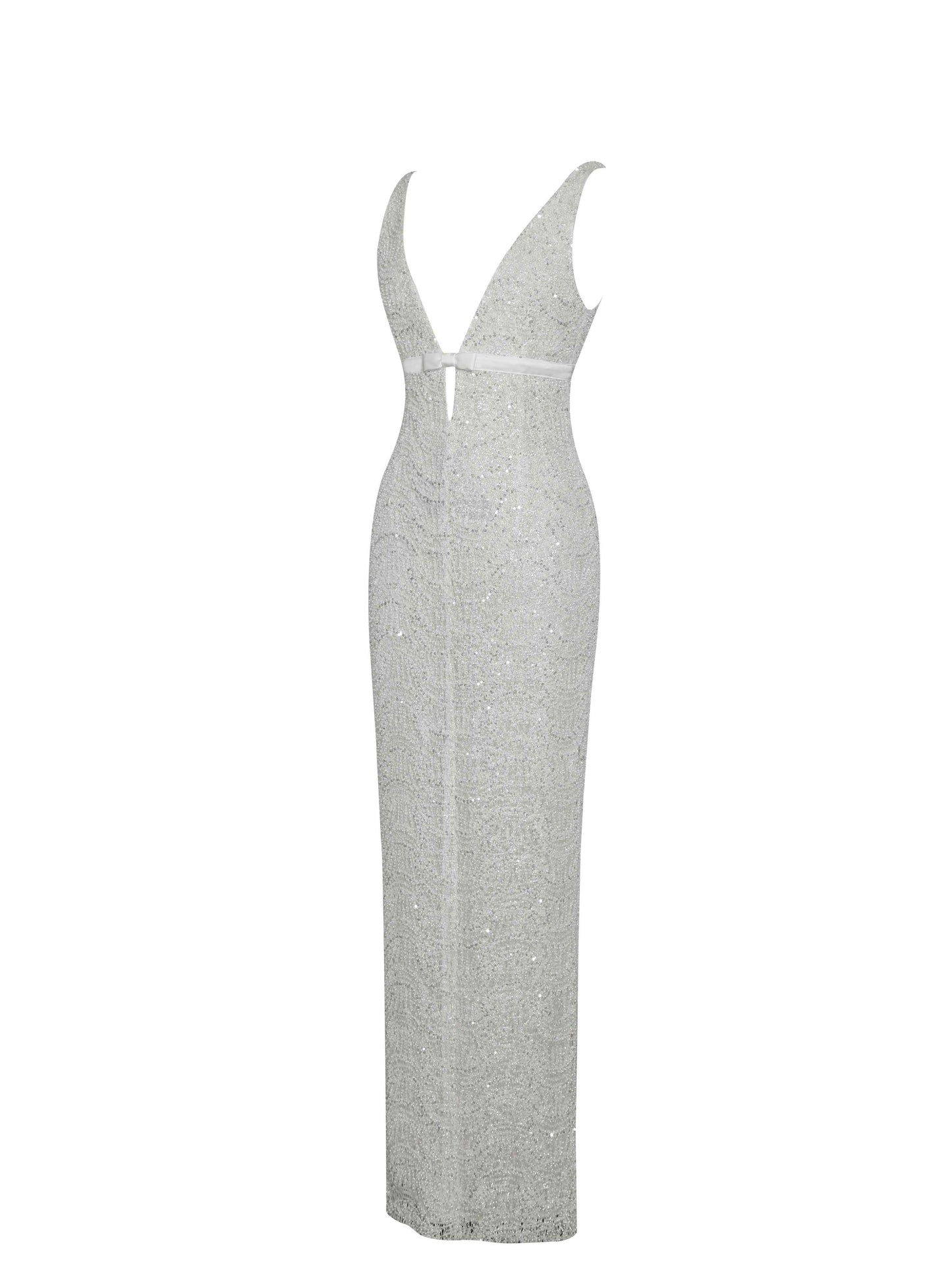 Adelaide White Beaded Sequin Net Bodycon Gown