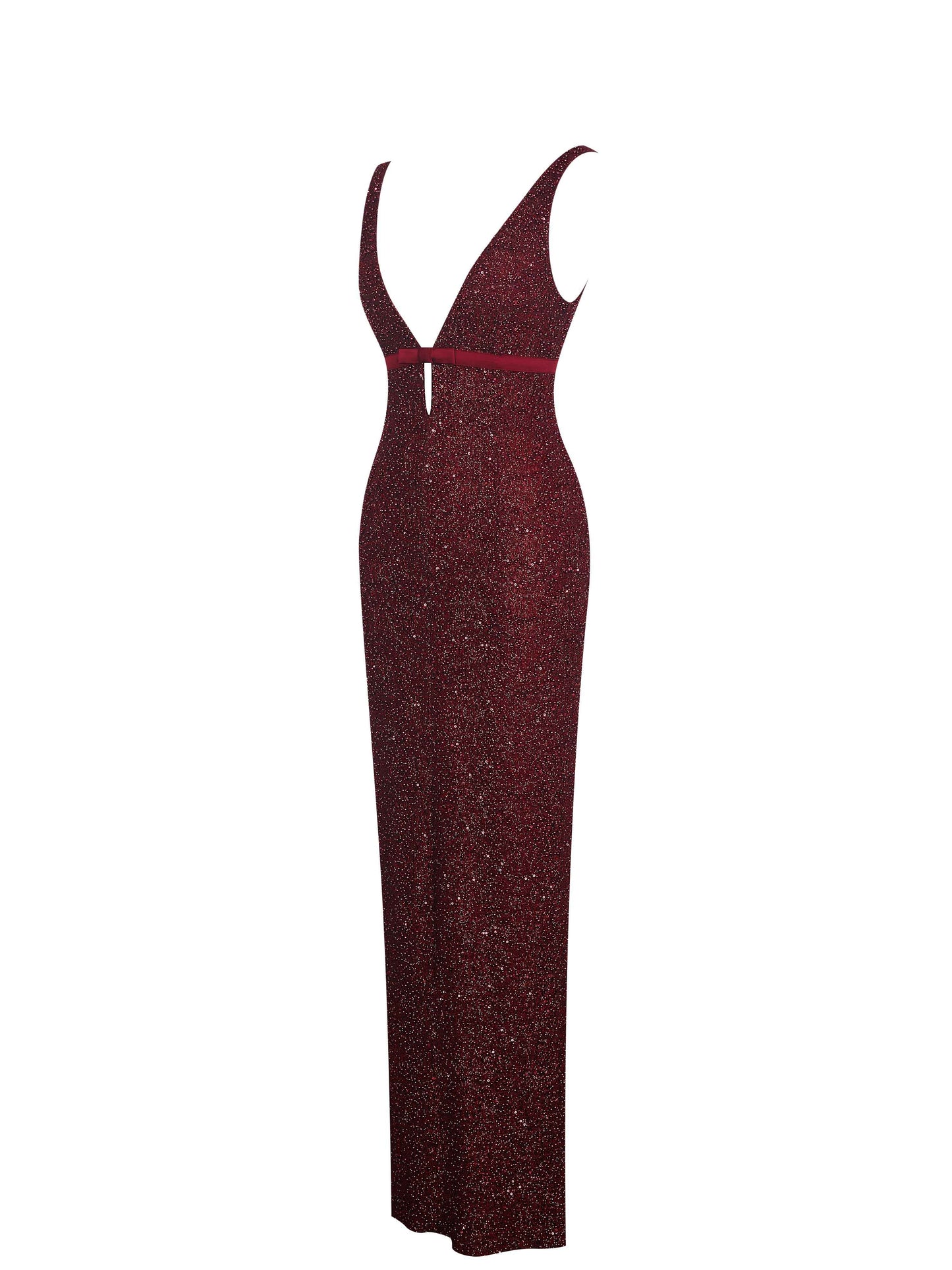 Elora Crimson Sequin Beaded Keyhole Maxi Dress