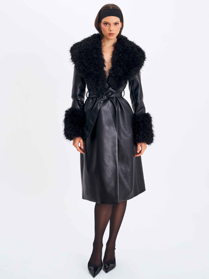 Zariah Black Faux Fur Trimmed Longline Coat