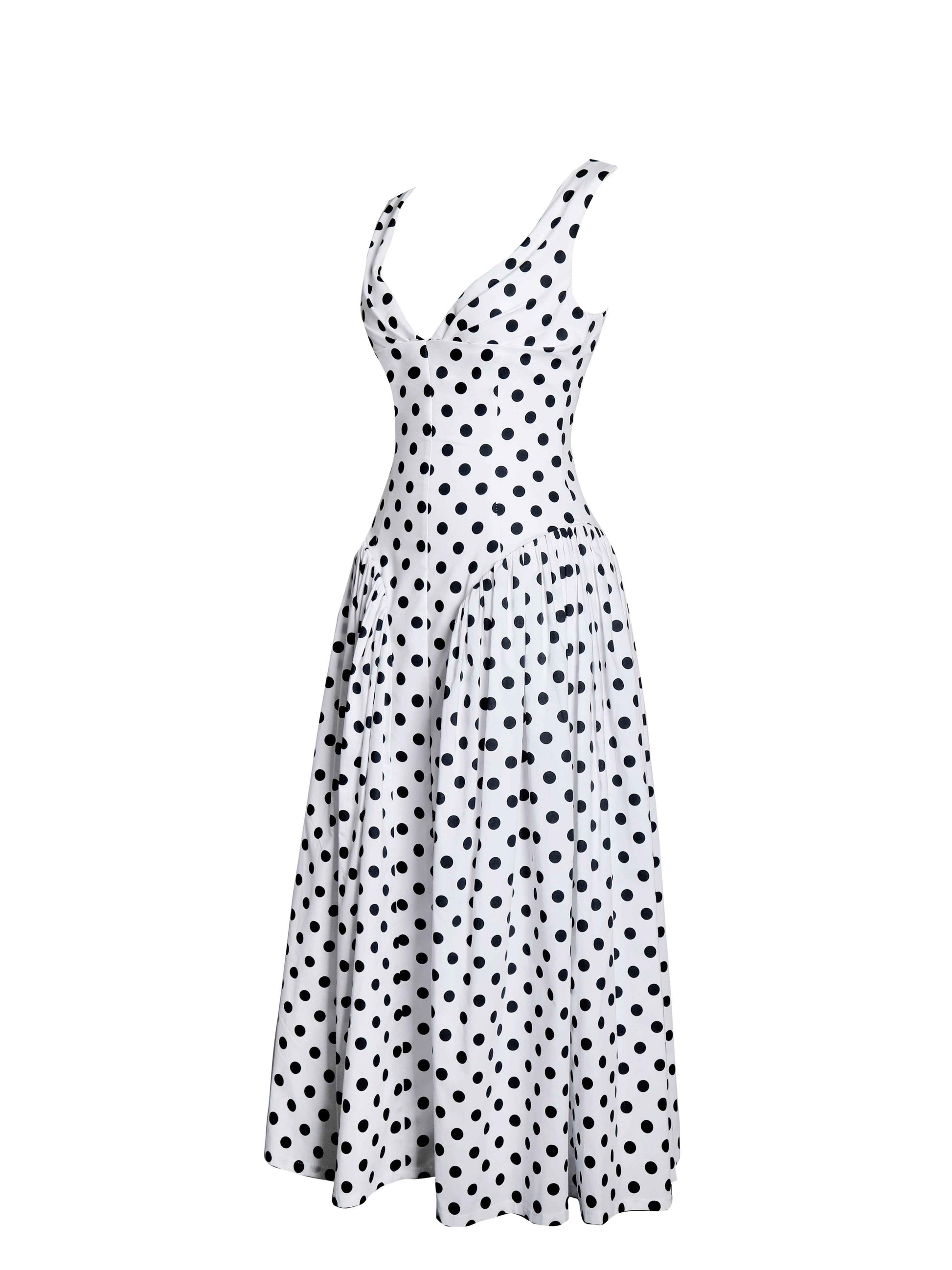 Rahma Polka Dot Drop Waist Midi Cotton Poplin Dress