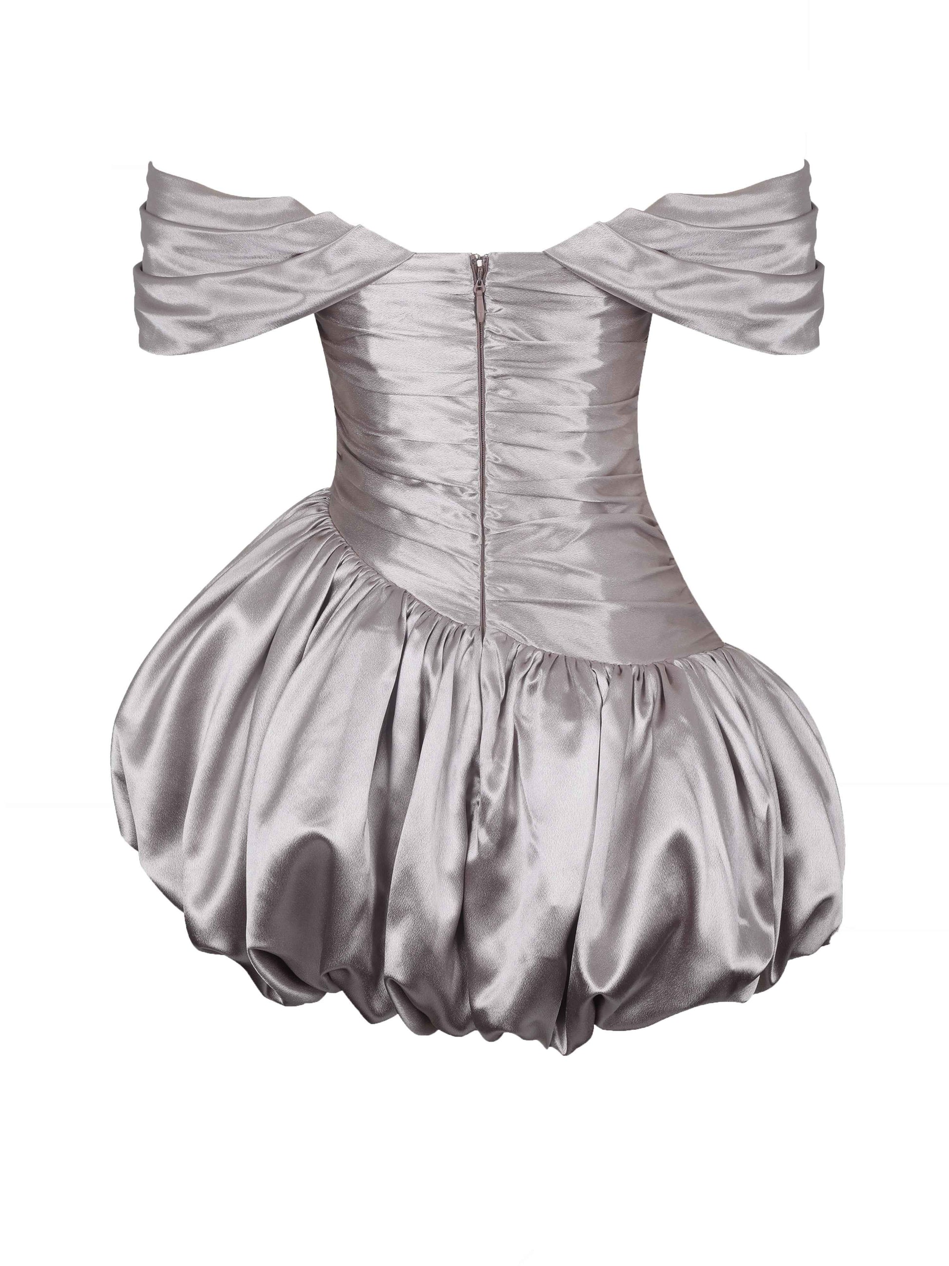 Milena Champagne Ruched Asymmetrical Bubble Mini Dress