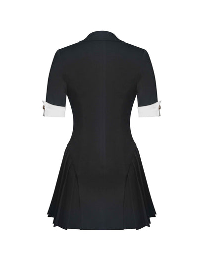 Ilitha Black Woven Crepe Pleated Mini Blazer Dress