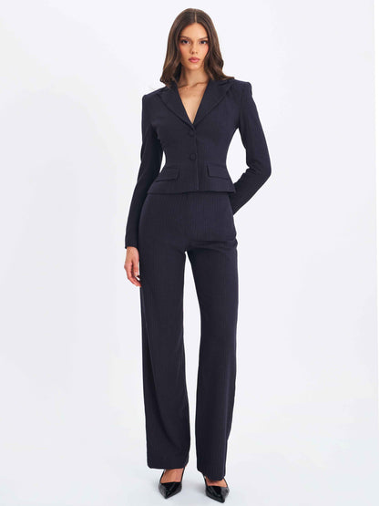 Quinne Navy Striped Single-Breasted Peplum Blazer