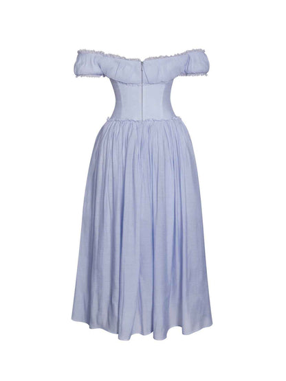 Xavy Baby Blue Off Shoulder Corset Midi Dress