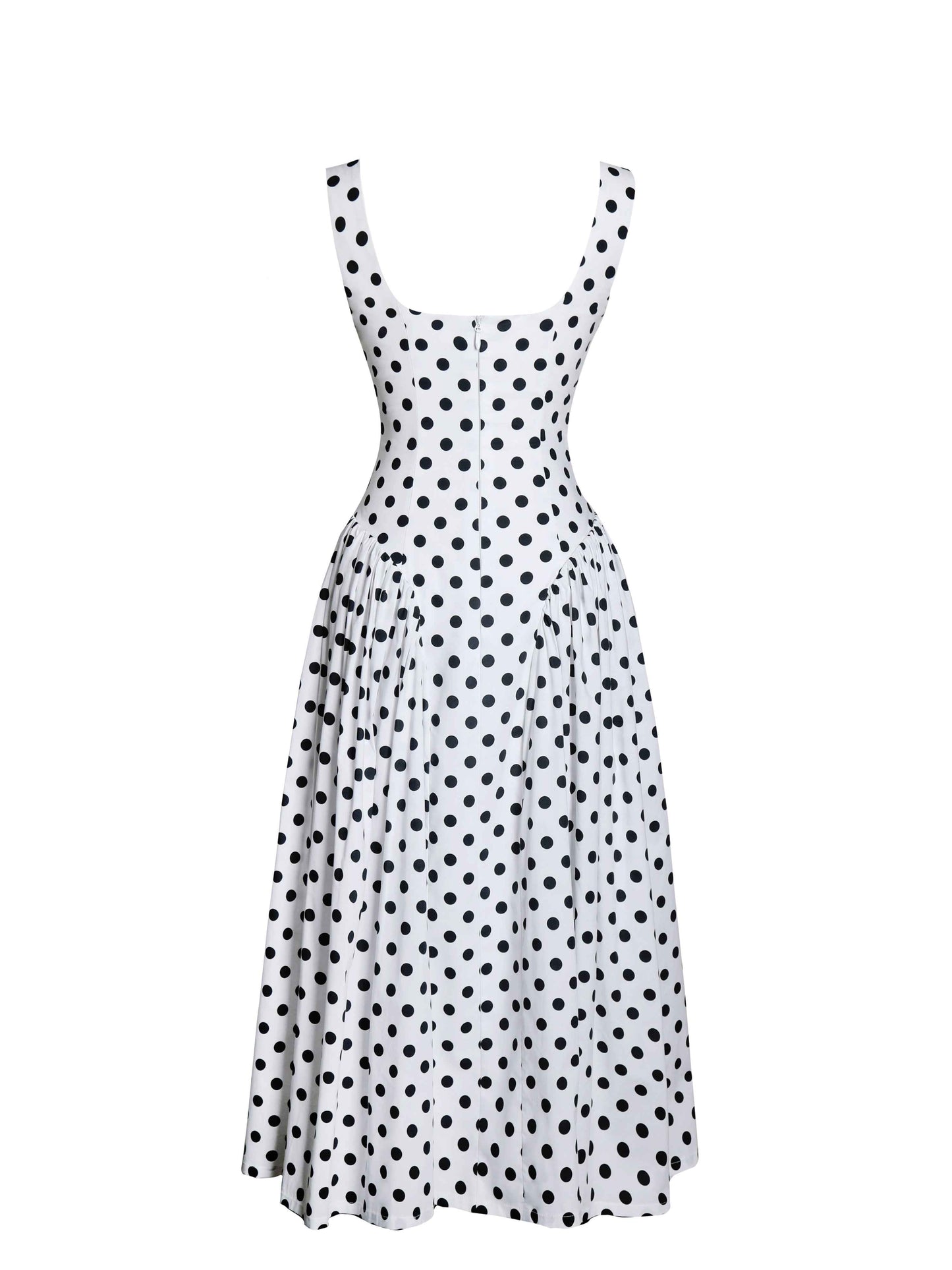 Rahma Polka Dot Drop Waist Midi Cotton Poplin Dress