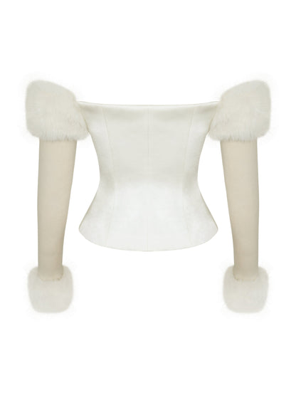 Nola Ivory Off-Shoulder Fur Trimmed Top