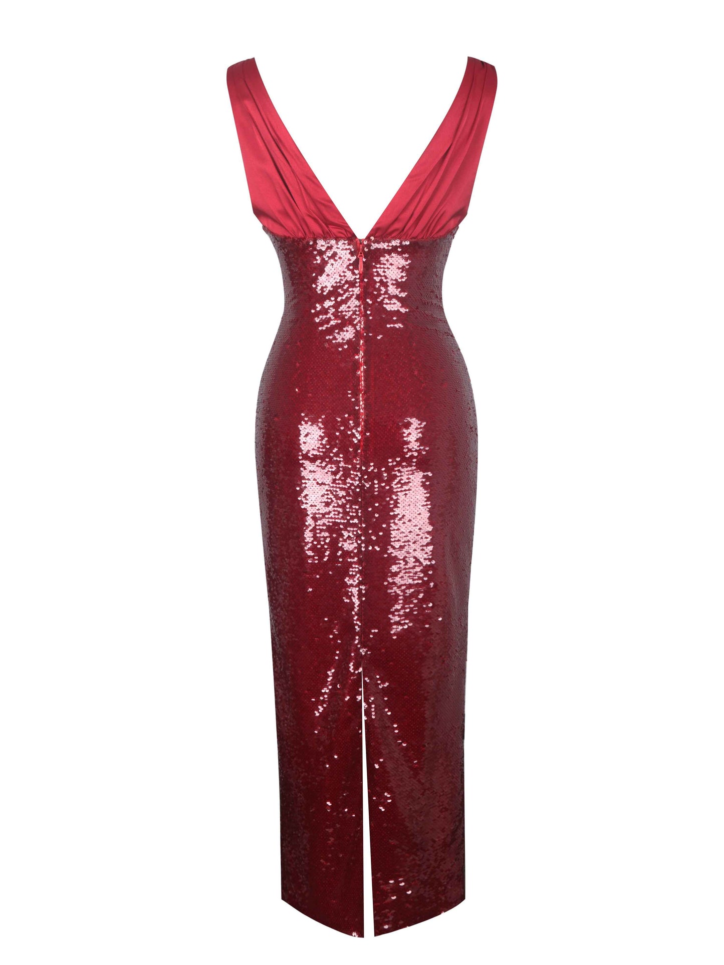 Shanelle Crimson Sequin Plunging Midi Dress