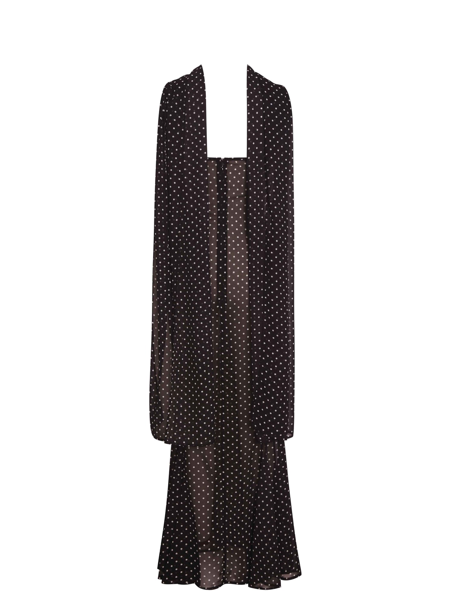 Yadira Brown Base Polka Dot Chiffon Maxi Dress