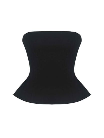 Quinette Black Peplum Top with Beaded Asymmetrical Cape