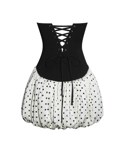 Dahliana Polka Dot Bubble Hem Corset Mini Dress