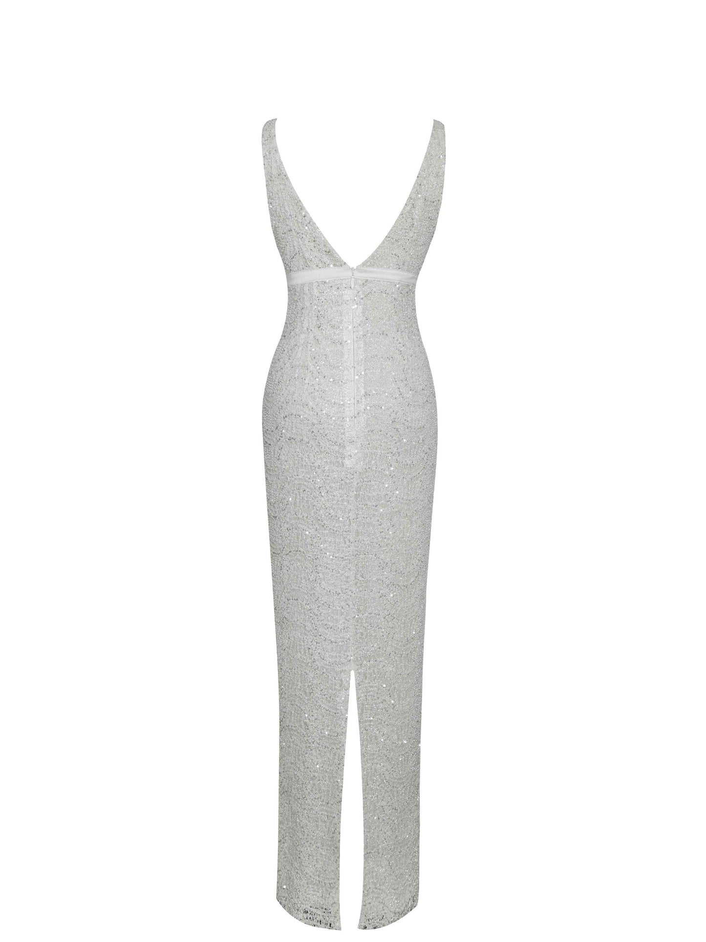 Adelaide White Beaded Sequin Net Bodycon Gown