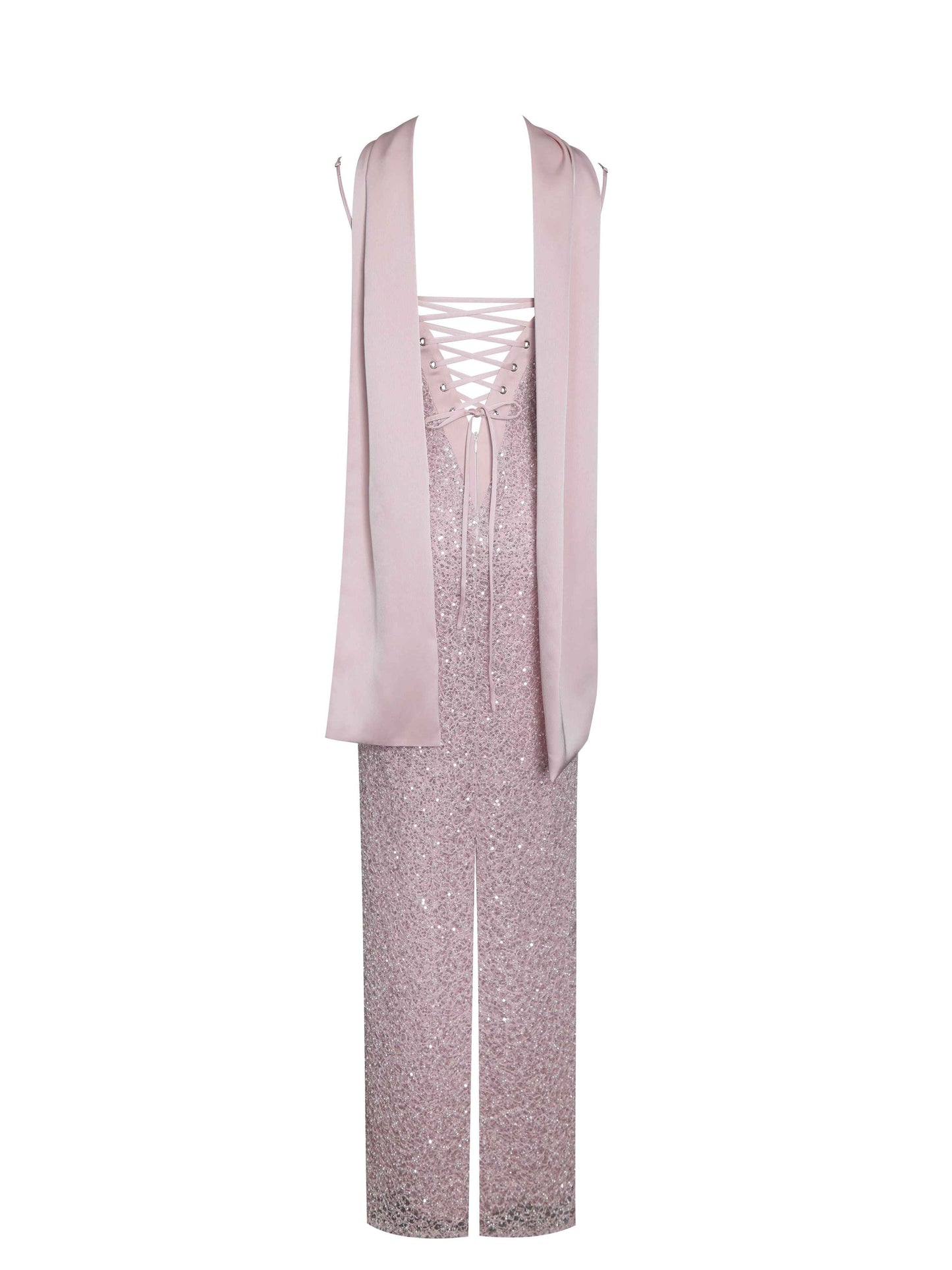 Raizel Pink Beaded Sequin Bodycon Gown with Scarf