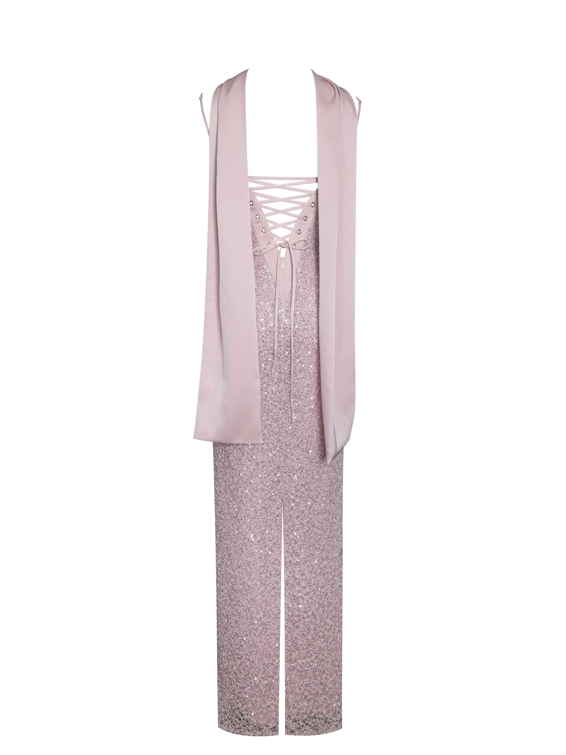 Raizel Pink Beaded Sequin Bodycon Gown with Scarf