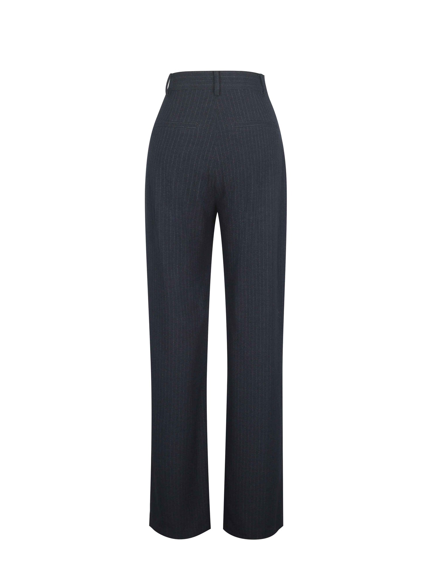 Quinnie Navy Striped High-Waisted Straight Leg Pants