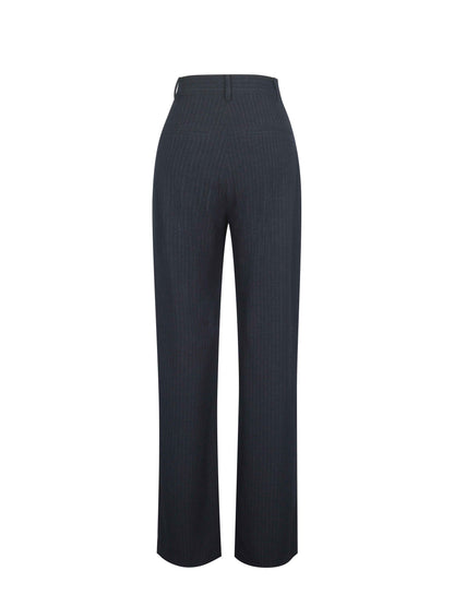 Quinnie Navy Striped High-Waisted Straight Leg Pants