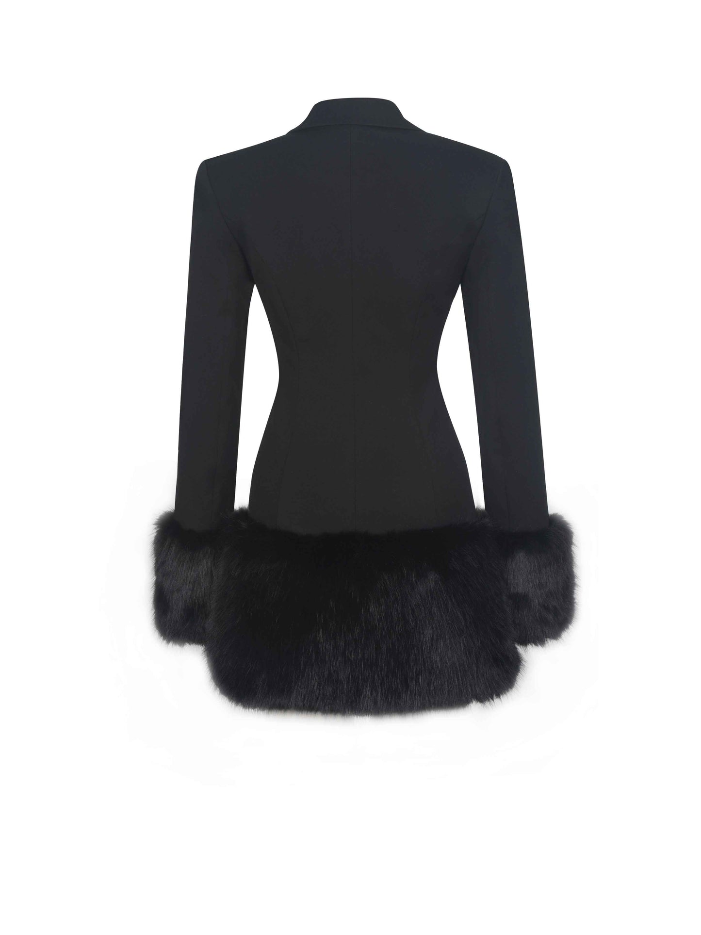 Wenona Black Fur Trimmed V-Neck Mini Blazer Dress