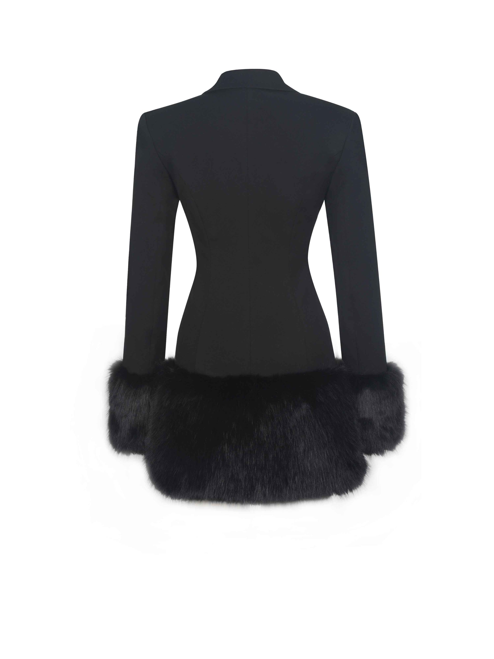 Wenona Black Fur Trimmed V-Neck Mini Blazer Dress