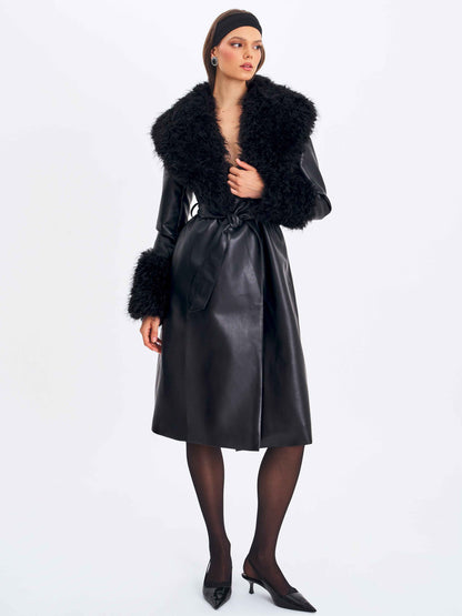 Zariah Black Faux Fur Trimmed Longline Coat