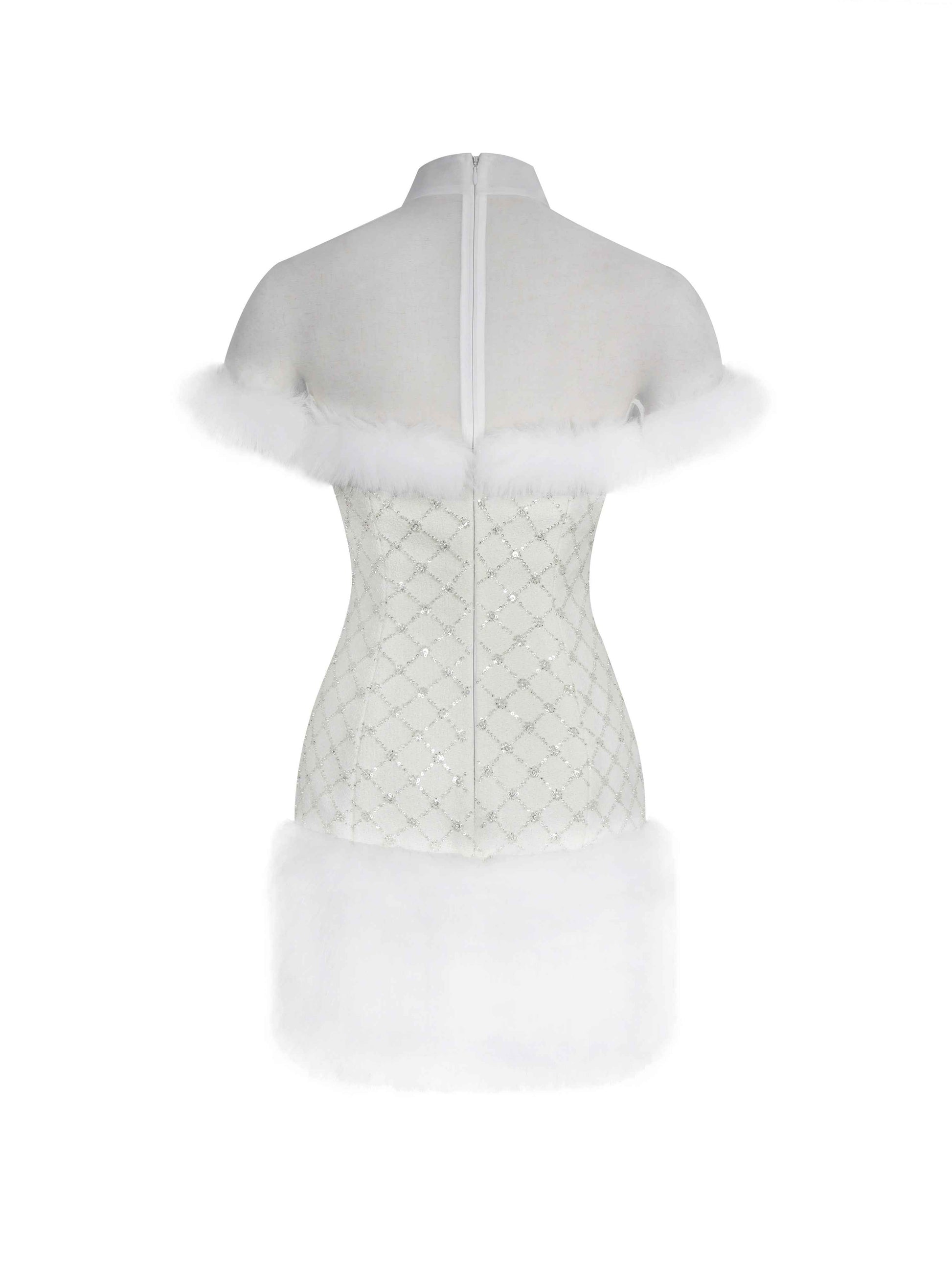 Taylor Ivory Fur Trimmed Beaded Bouclé Mini Dress