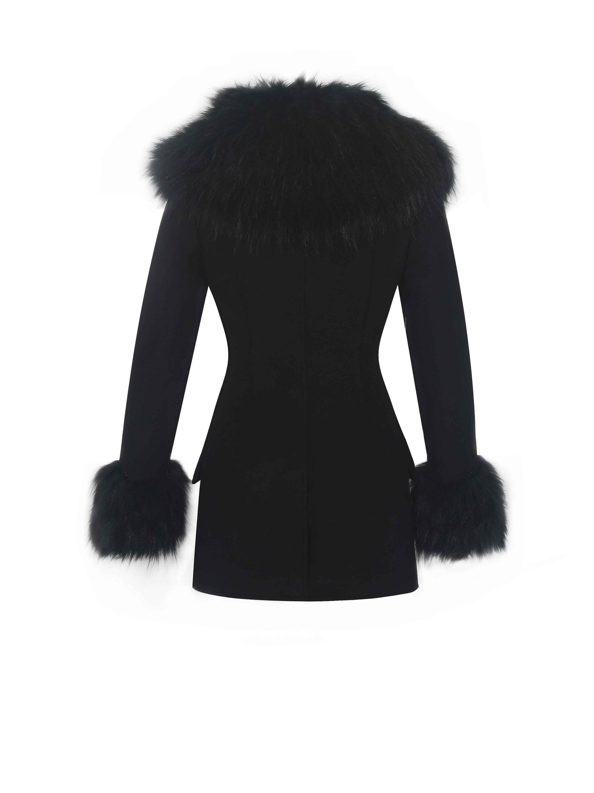Hailee Black Single Breasted Wool Blend Mini Coat with Removable Fur Lapel