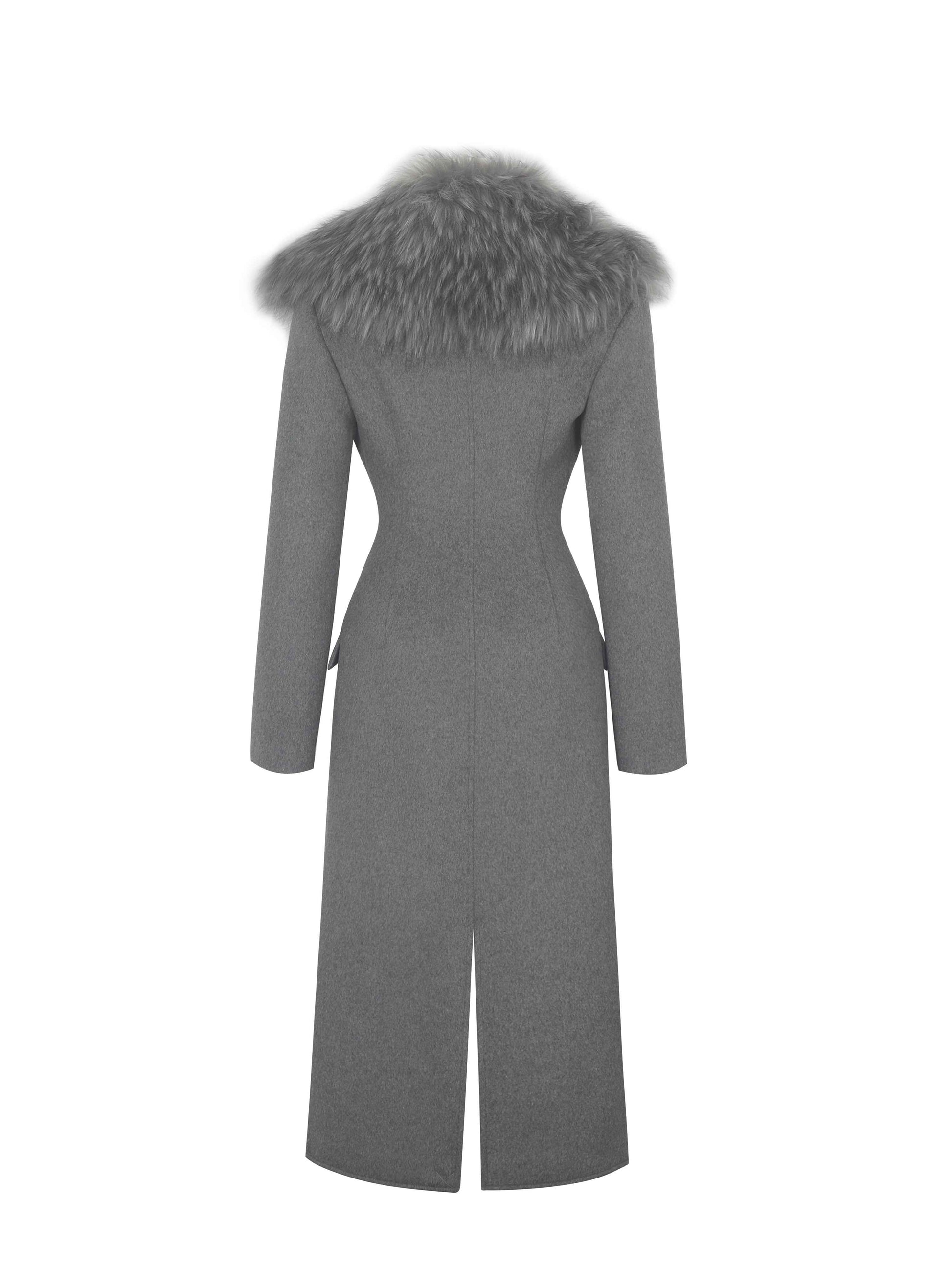 Faye Grey Wool Blend Single-Breasted Coat with Removable Faux Fur Collar