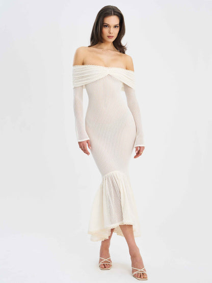 Kaedyn Off Shoulder Long Sleeve Crochet Mermaid Maxi Dress