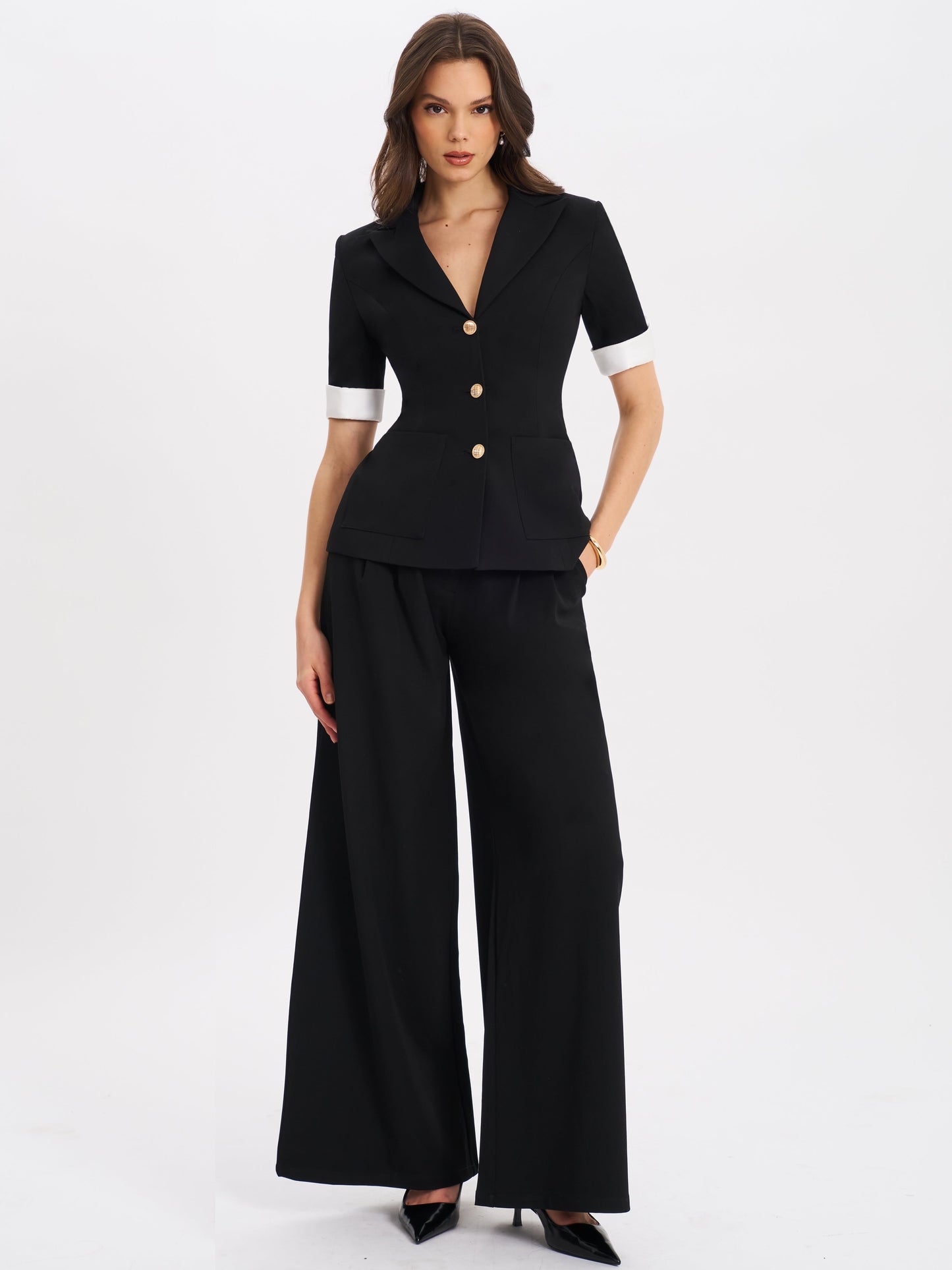 Aleeza Black Wide Leg Suit Pants